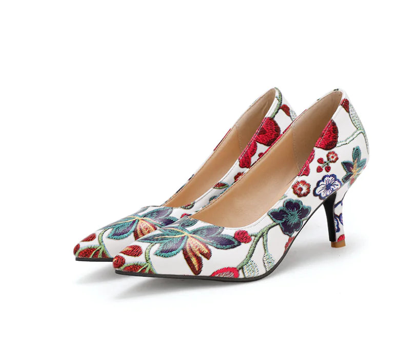 Fashionable Floral Pointed Toe High Heels for Women