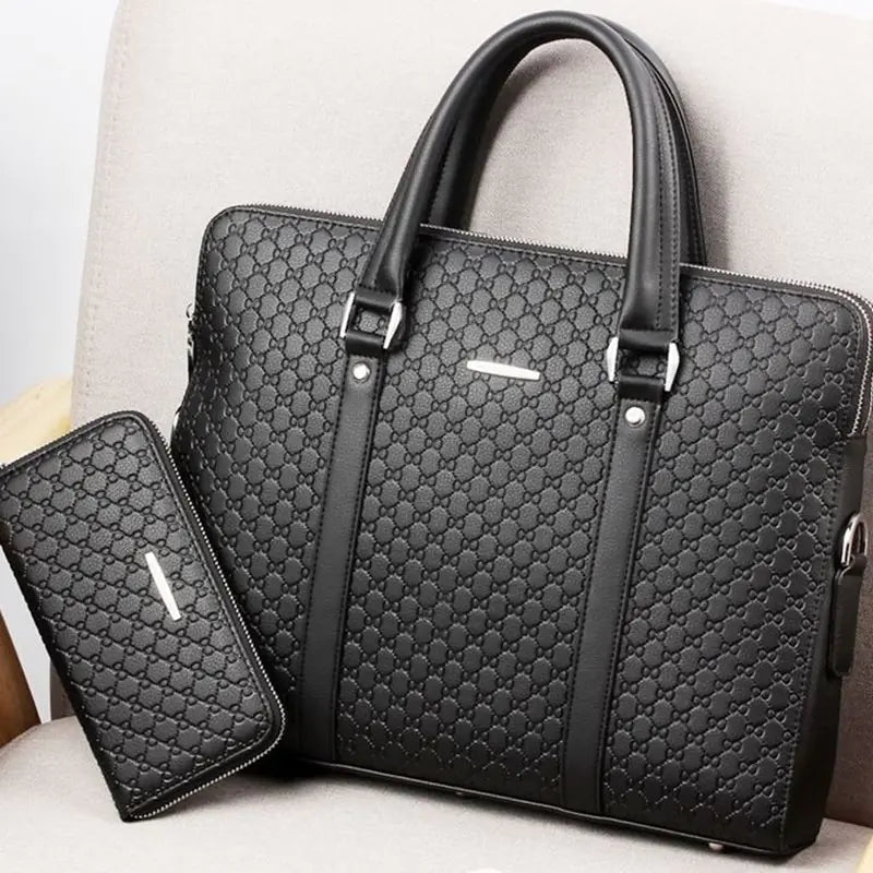 Embossed Leather Men’s Business Briefcase Handbag