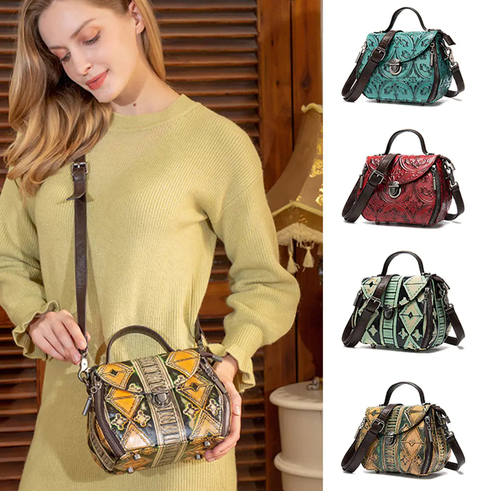 Vintage Embossed Leather Women's Shoulder Bag