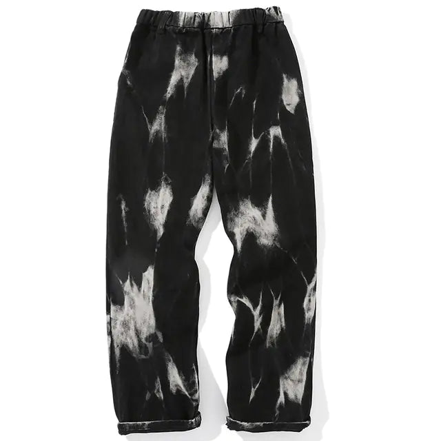 Men's Tie-Dye Denim Jeans with Elastic Waist - Loose Fit