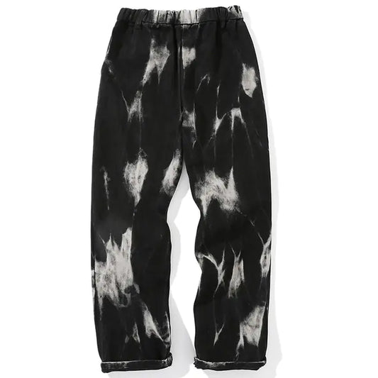 Men's Tie-Dye Denim Jeans with Elastic Waist - Loose Fit
