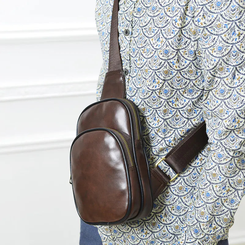 PU Leather Men's Chest Bag - Stylish Vintage Crossbody