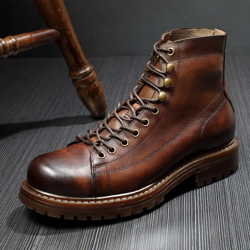 Men's High-Top Retro Leather Martin Boots with Velvet