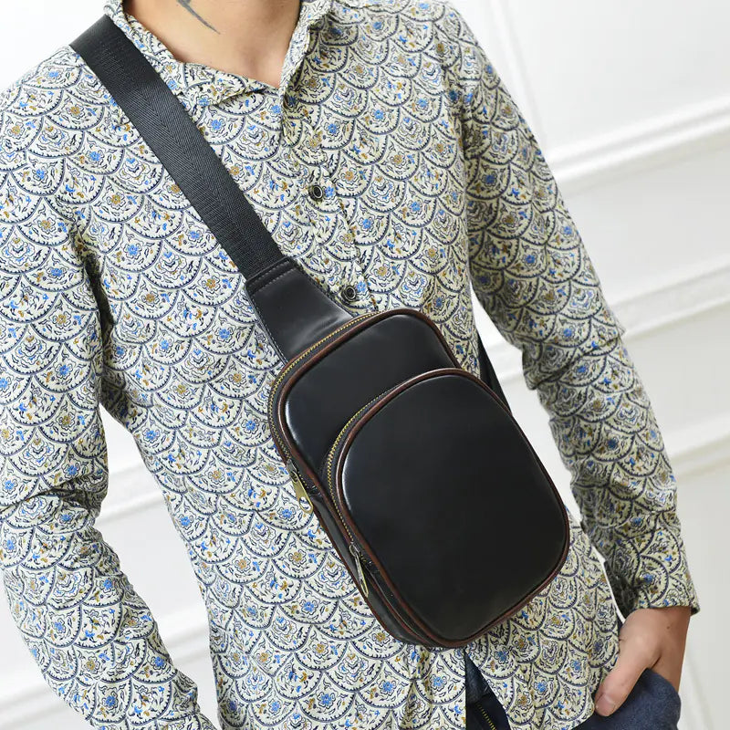 PU Leather Men's Chest Bag - Stylish Vintage Crossbody