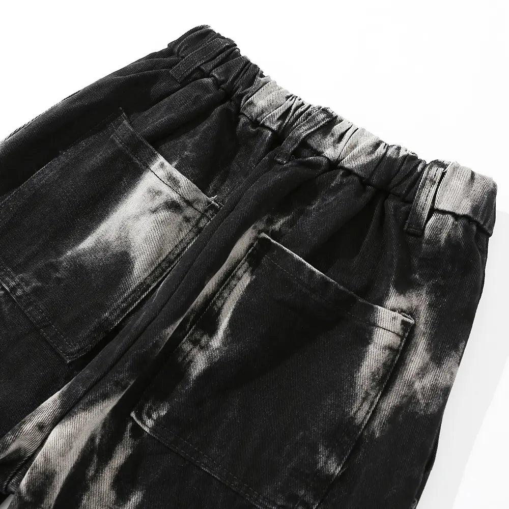 Men's Tie-Dye Denim Jeans with Elastic Waist - Loose Fit