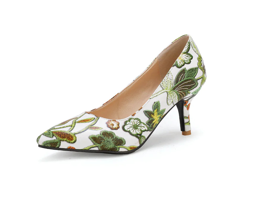 Fashionable Floral Pointed Toe High Heels for Women