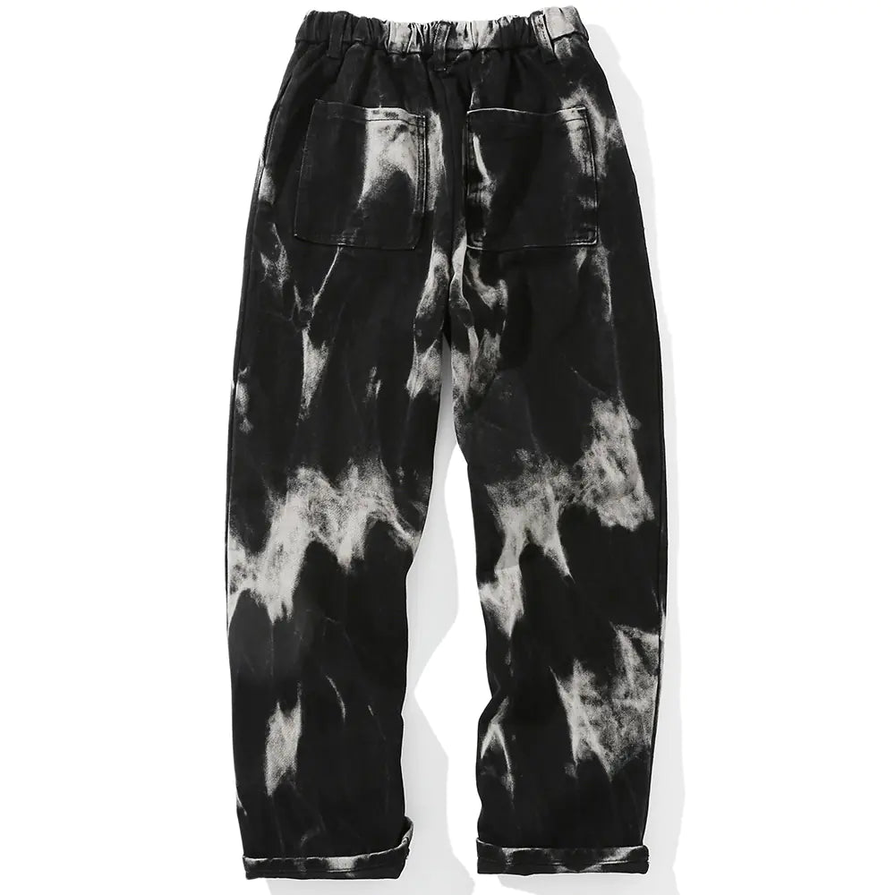 Men's Tie-Dye Denim Jeans with Elastic Waist - Loose Fit