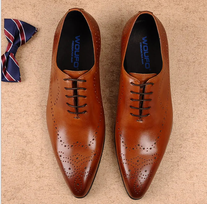Men's Leather Brogue Dress Shoes - Vintage Style