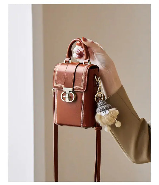 Vintage Pearl Lock Crossbody Bag - Fashion Bucket Bag