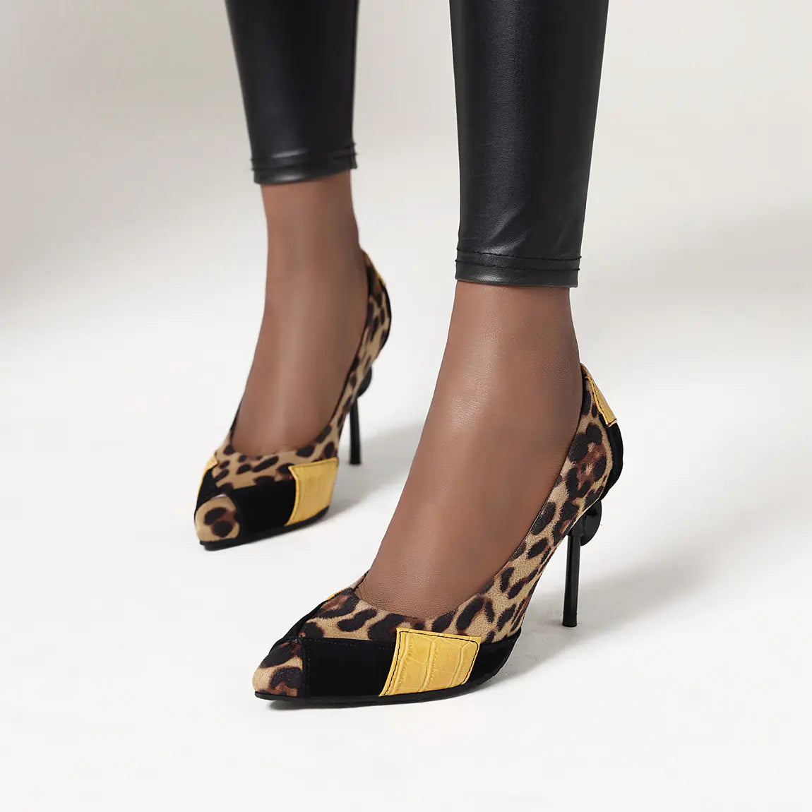 Stylish Leopard Print Color-Blocked High Heels