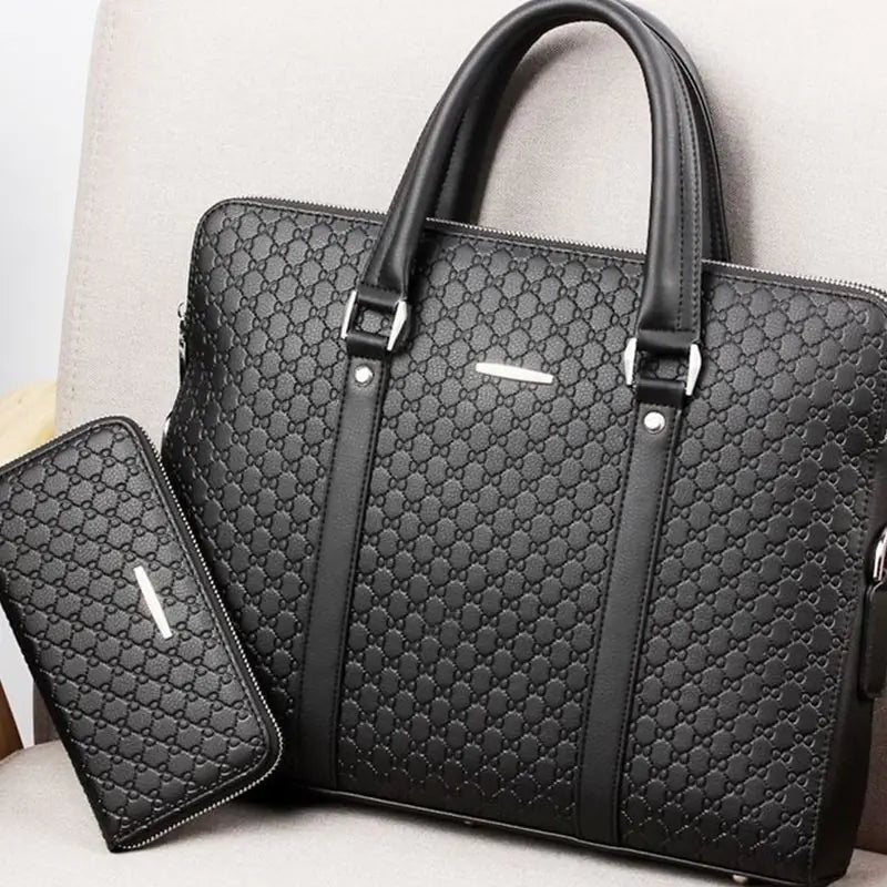 Embossed Leather Men’s Business Briefcase Handbag