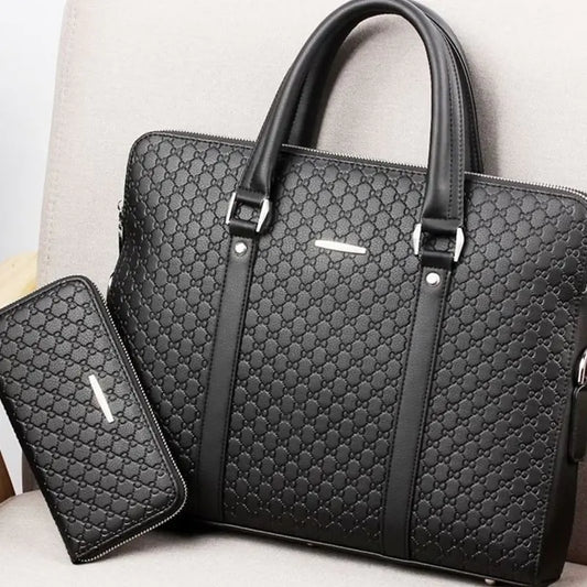 Embossed Leather Men’s Business Briefcase Handbag