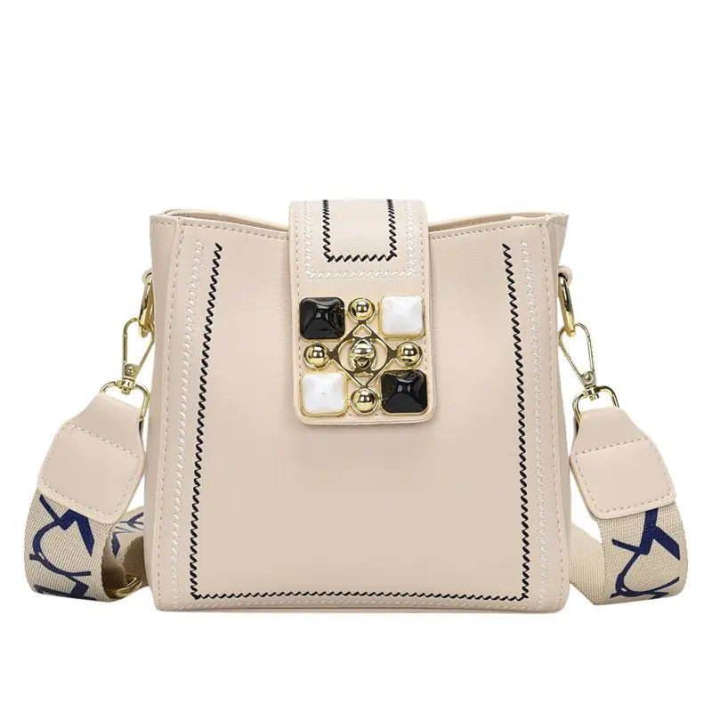 Vintage Pearl Lock Crossbody Bag - Fashion Bucket Bag