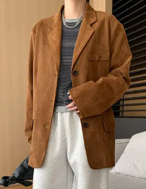 Suede Silhouette Loose Suit Jacket (One Piece)