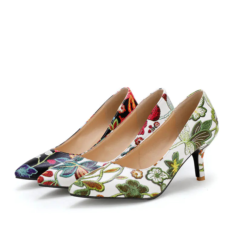 Fashionable Floral Pointed Toe High Heels for Women