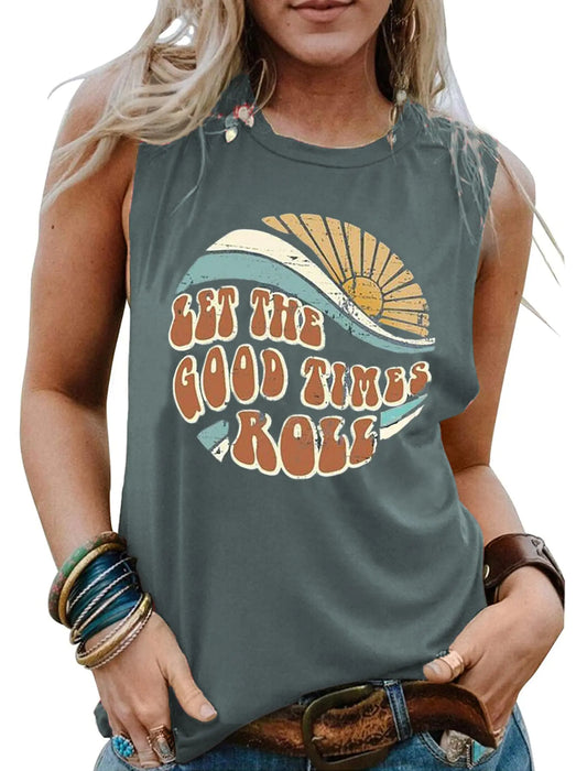 Hount Womens Fashion Tank Tops Loose Fit Casual Flowy Sleeveless Tunic Tops Shirts (10-Green Medium)