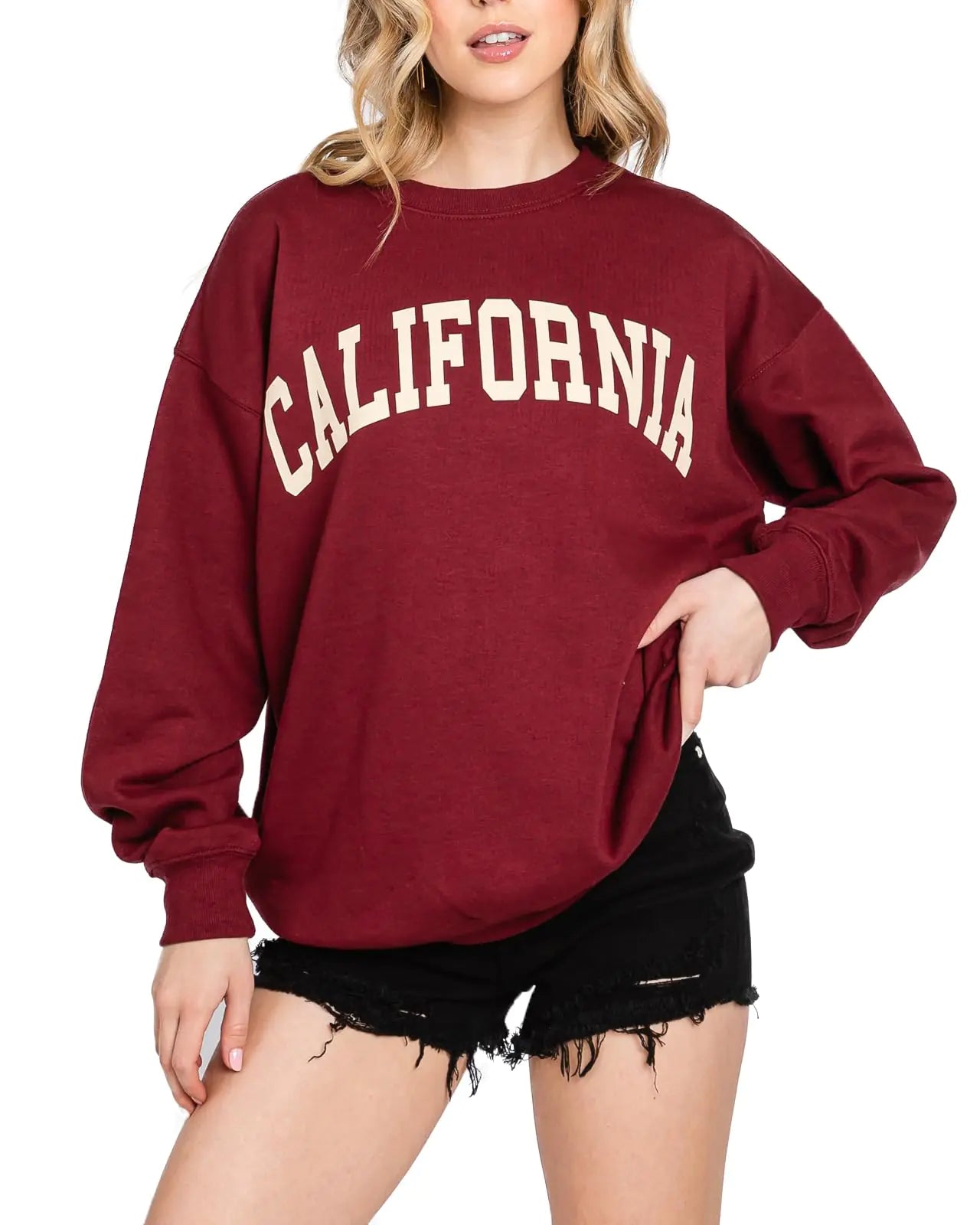 Urban Look Womens Loose Fit California Fleece Sweatshirts (Medium California Burgundy)